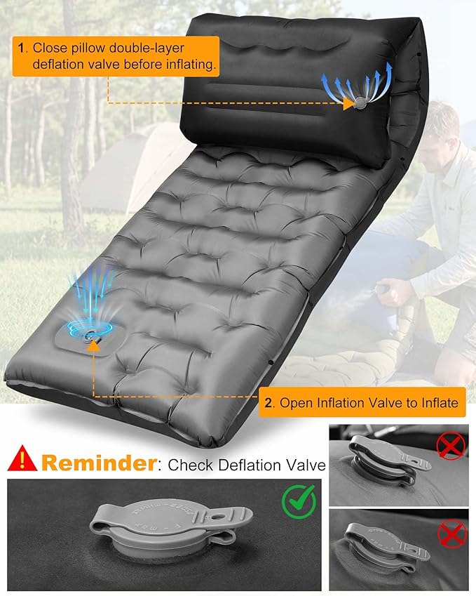Camping Sleeping Pad,5.9 Inch Thick Camping Mat with Built in Pillow and Foot Pump,Self Inflating Sleeping Pad for Camping Backpacking（Green