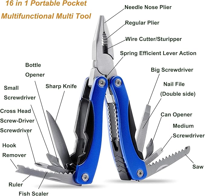 WIWUE GUO Multi Tool, Multitool Pliers for Outdoor, DIY, Home, Garden, Camping, Survival, Hunting and Hiking or Everyday Carry, Blue