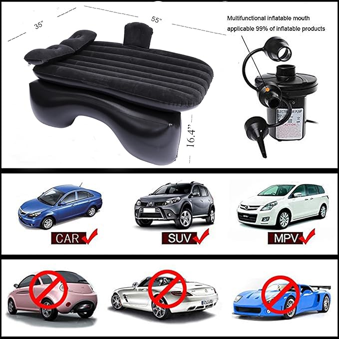 Onirii Inflatable Car Air Mattress Back Seat Bed with Air Pump,Thickened Portable Car Travel Sleeping Camping Air Mattress Blow Up Bed for Car Universal SUV