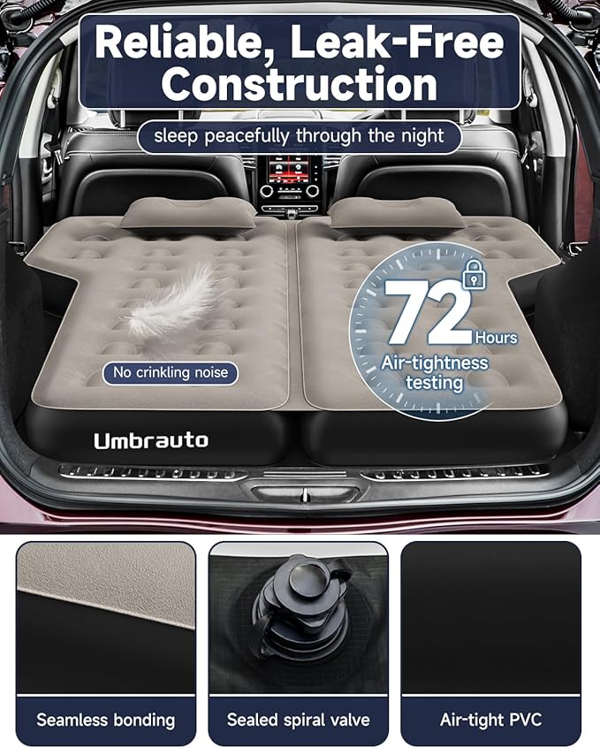 Umbrauto 78.7" Inflatable Air Mattress for Mid- and Full-Size SUV, Van Sleeping Airbed for Back Trunk with Back Seat Folded, Car Camping Travel Pad with Electric Pump, Pillows, Repair Patch Kit