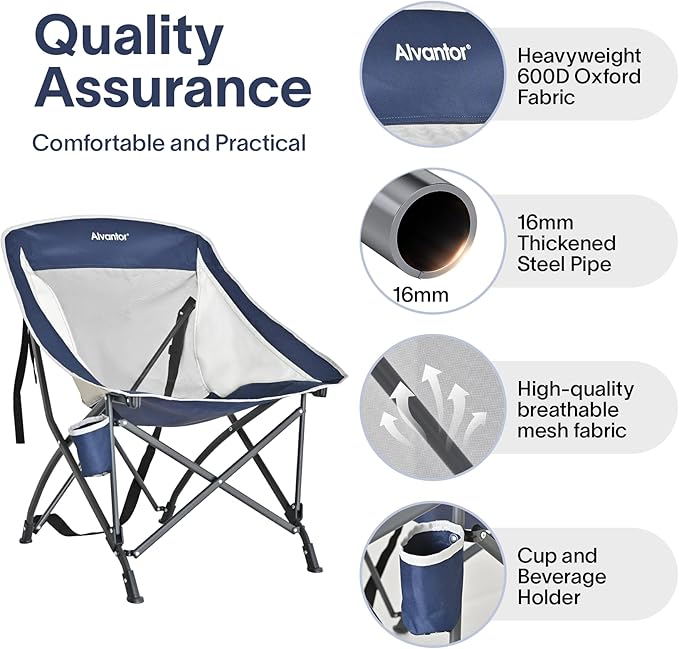Alvantor Portable Folding Camping Chair, Heavy Duty Support Outdoor Chair with Breathable Mesh & Padded Seat, for Camping, Hiking, Sports and Outdoor Activities