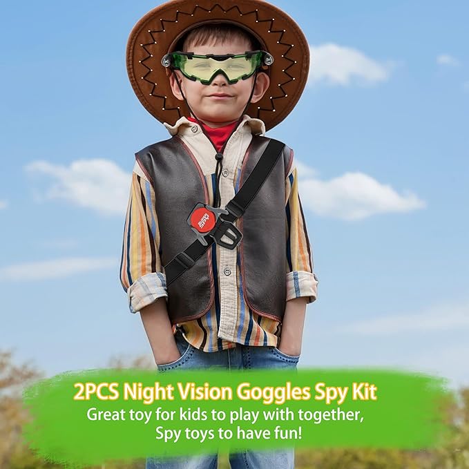 Kids Night Vision Goggles with Spy Frisbee Toys, 2 PCS Spy Lens/Glasses Toys with Flip-Out Lights Green Lens, Adjustable Spy Gear Night Mission Goggles Kit for Kids 6 7 8 9 10 11 12 Boy Gifts