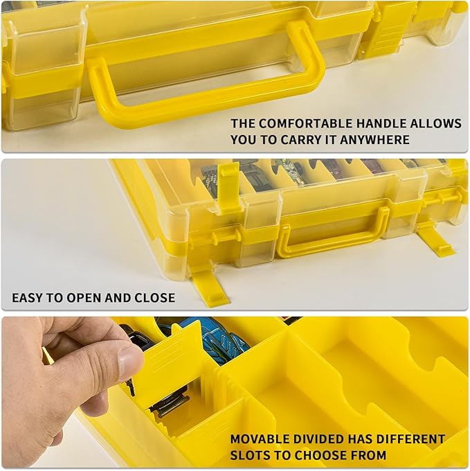 Toy Car Storage Organizer Case Compatible with Hot Wheels/for Matchbox Cars. Display Carrying Container Holder for LOL Surprise Dolls/for Shopkins with 48 Compartments Double Sided-Yellow (Box Only)