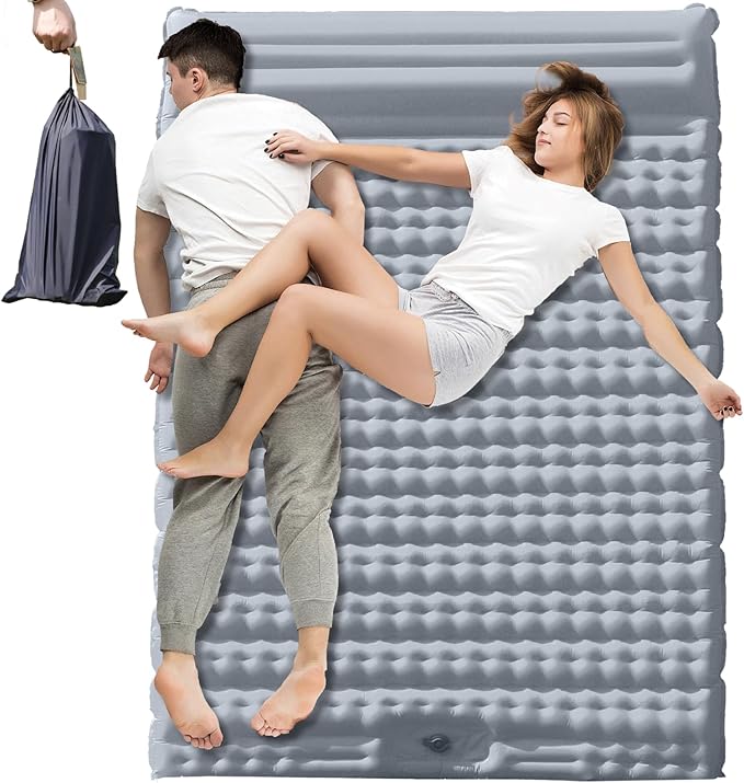 Double Camping Air Mattress with Built-in Foot Pump for 2 Person, Heavy Duty Waterproof Inflatable Sleeping Pad for Backpacking, Hiking, Tent, Upgraded 84.6" x 51.5" x 8" (Grey)