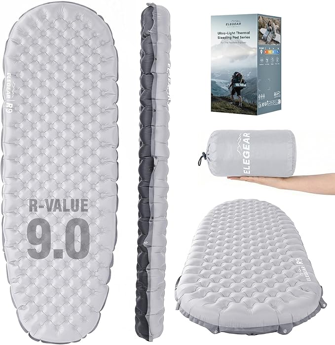 Elegear CumbreX™ Sleeping Pad for Camping with 9 R-Value, 4” Thick Ultralight Camping Sleeping Mat for All Seasons, Insulated Backpacking sleeping pad, Durable Camping Mattress for Outdoor Hiking Tent