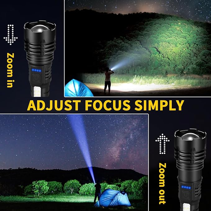 ZioeYiue Rechargeable Flashlights High Lumens, 7Mode Flashlights Rechargeable, Super Bright Flashlight Camping, Adjustable Tactical Flash Light High Powered, LED Flashlight for Home Emergency 4Pack