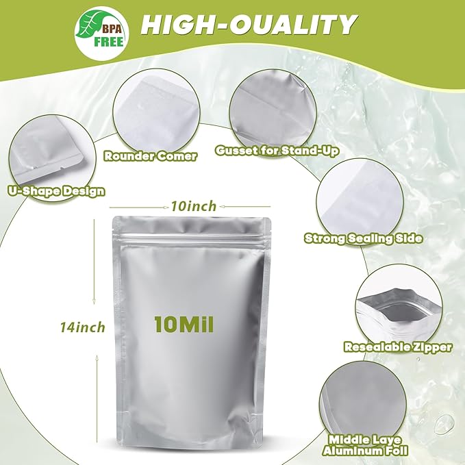 30pcs 1 Gallon Mylar Bags for Food Storage with Oxygen Absorbers 400cc and Labels, Extra Thick 10 Mil - 10x14 Inch Zipper Pouches Resealable for Long Term Food Container Sets - Heat Sealable