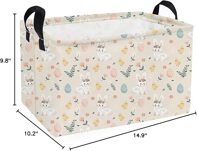 Essme Rectangular Shelf Basket for Kids, Toy Organizer, Easter Gift. (Flower Easter Eggs)