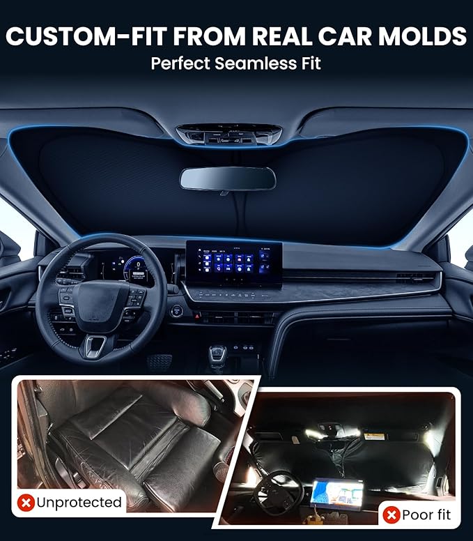 Zanch Custom Windshield Sun Shade for Toyota Camry 2018-2024, 7-Layer Heavy-Duty UV & Heat Block Protection, 3D Laser Scanned Instant Cooling, Foldable Car Accessories