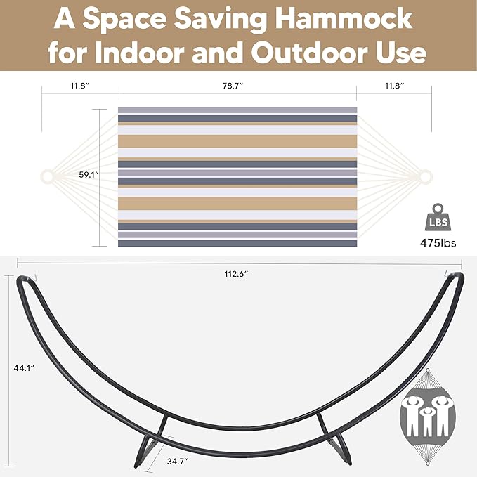 SUNCREAT Portable Large Hammock with Stand, Two Person Hammock with Stand Included, Patent Pending, Coffee White