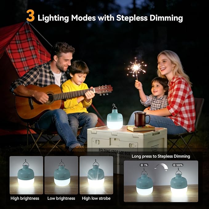 VAVOFO 20W LED Camping Lantern Rechargeable, 1200LM, 3000mAh Portable Tent Light , IP65 Waterproof Flashlight Lanterns for Outdoor ,Power Outages,Camping (Green)