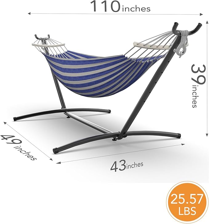 EveryFun Double Hammock with Heavy-Duty Steel Stand,Portable,Easy Assembly,600lbs Weight Capacity,Perfect for Indoor,Yard,Camping,or Outdoor-BlueWhite