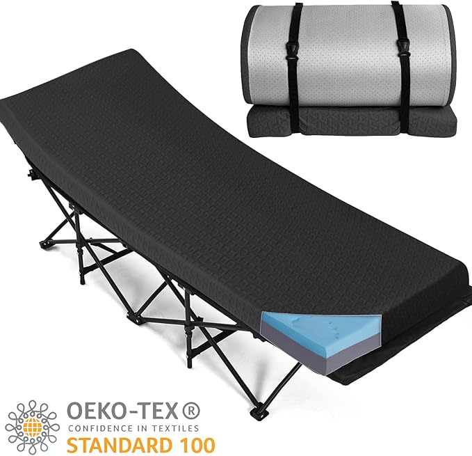Memory Foam Camping Mattress Pad 3 Inch Thick, Portable Sleeping Pad with Waterproof Cover, Portable Roll Up Cot Mattress Pad Floor Mat for Travel Truck Bed Tent 72" x 24"x 3"