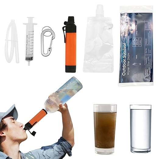 Upgrade Set of 5,Personal Water Filter Straw for Hiking, Camping, Travel,Water Straws to purify Water,Emergency Water Straw (Yellow)