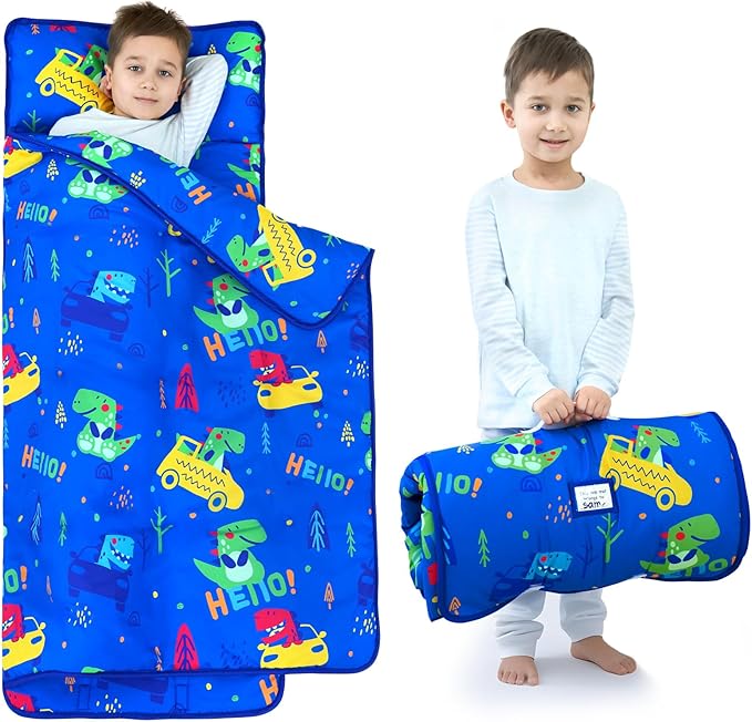 UOMNY Toddler Nap Mat for Boys-Dinosaur Nap Mats with Pillow,Boys Girls Sleep Mat for Preschool Kindergarten 53 x 22 inches