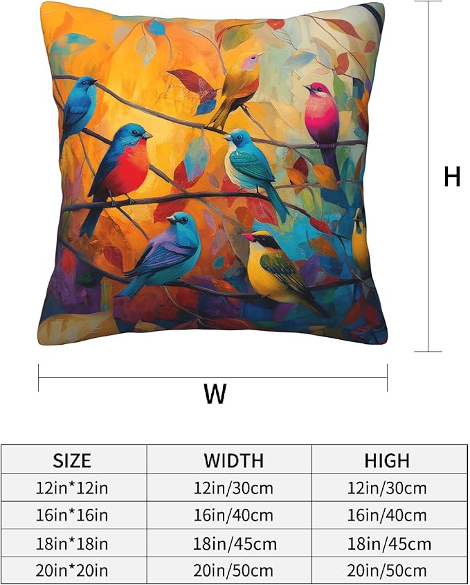 Bird Throw Pillow Covers 18 X 18 Inch Set of 4 Decorative Cushion Cover Home Decor for Sofa Chair Couch Bedroom Living Room