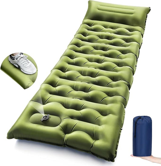 Camping Sleeping Pad,5.9 Inch Thick Camping Mat with Built in Pillow and Foot Pump,Self Inflating Sleeping Pad for Camping Backpacking（Green