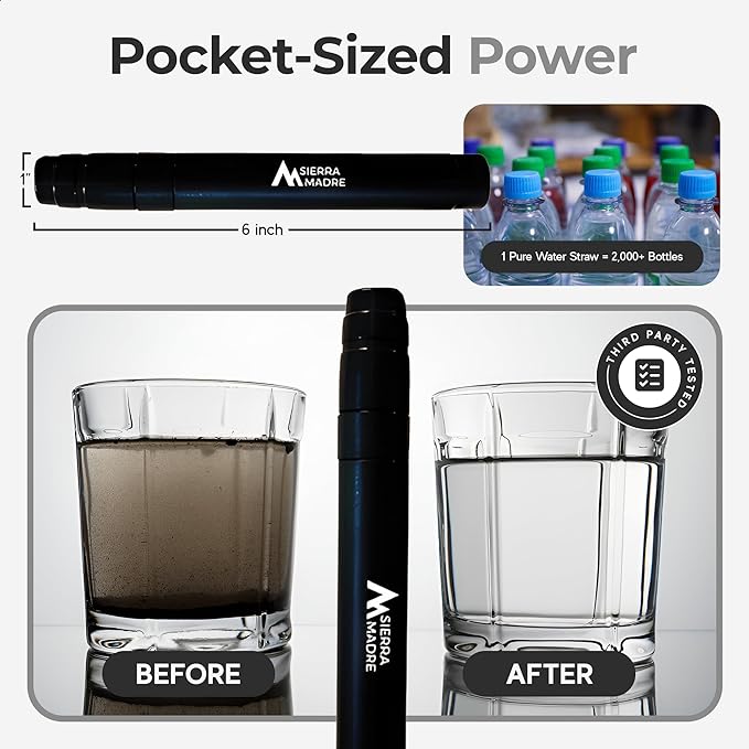 Sierra Madre Portable Water Filter Straw – 264 Gallon Water Filtration for Backpacking, Camping, Hiking, Travel - Ideal for Outdoor Emergency Hydration & Supplies - Portable & Lightweight (Pack 5)