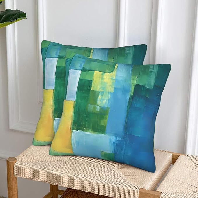 Teal Abstract Throw Pillow Covers 18x18 inch Set of 2 Blue and Green Pillow Case Cushion Cover for Home Sofa Couch Living Room Car Decor