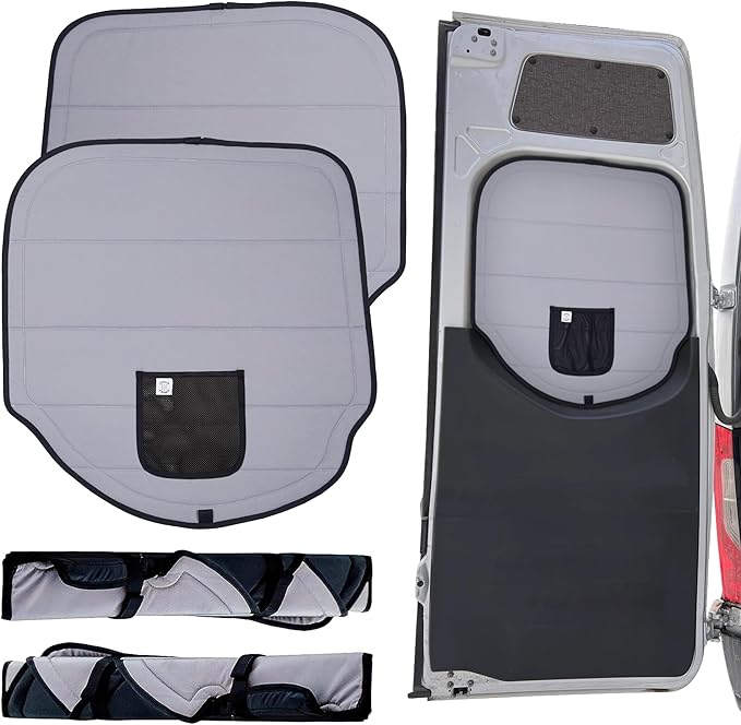 Living in a Bubble Insulated Blackout Rear Window Covers (Pair) for Mercedes Sprinter Van Year 2019-2026, VS30 (Half Plastic Door)