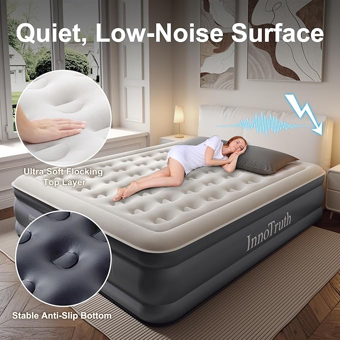 InnoTruth King Size Air Mattress with Built in Pump, Famiy Choice Award Winner, Inflatable Blow up Mattress, 18" Raised 2-4 Persons Family Air Bed for Guests & Home, Ideal for Temporary Use, 700 lbs