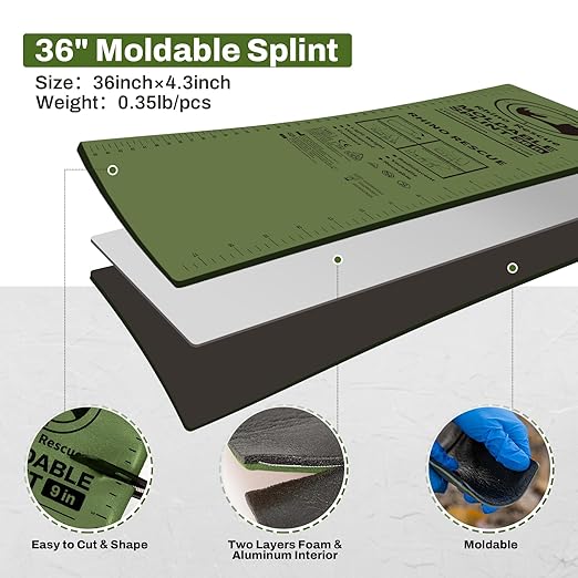 RHINO RESCUE First Aid Splint 36" X 4.3" Green-Gray, Keep Bones in Position (1, Folded)