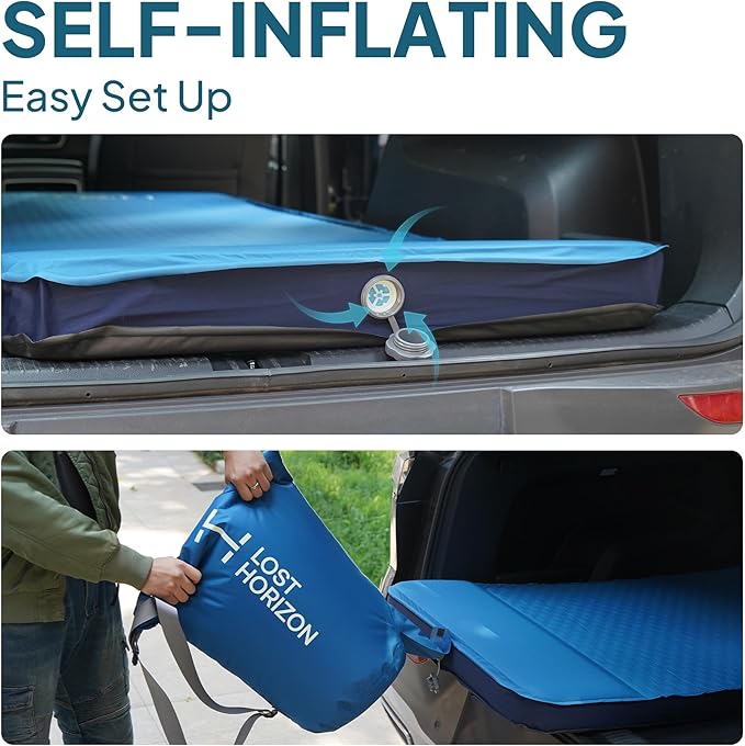 LOSTHORIZON Air & Foam Camping Mattress, Self-Inflating Sleeping Pad, 3" Thick, with Pump Sack, Single