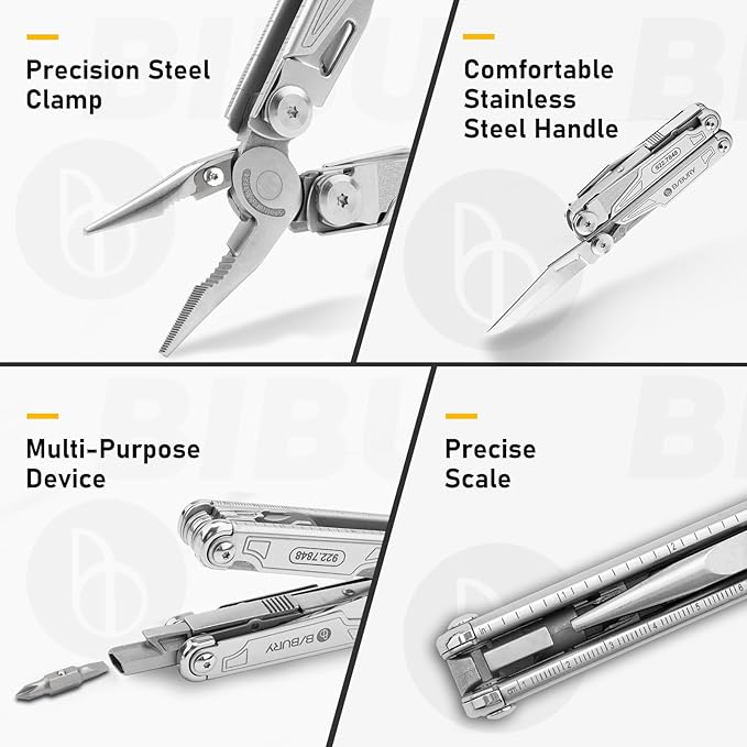 BIBURY Multitool with Pocket Knife, 19-in-1 Stainless Steel Pliers with Scissors, Self-locking Multi tools with EDC Sheath for Home, Camping, Hiking, Survival, Gifts for Men, BI2038A