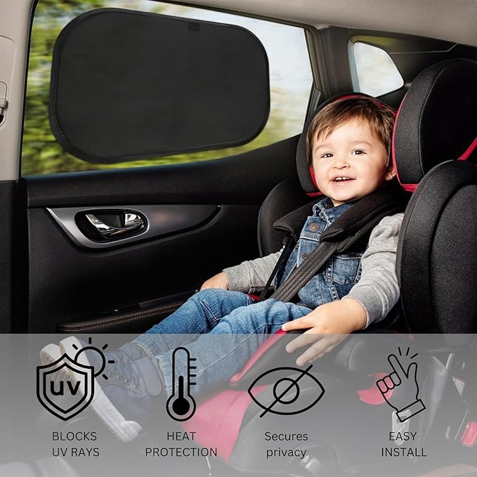 LUXAIL Car Window Shades for Baby 19”x12” (4 Pack) - Blocks 99.98% UVR, Sun Protection and Sun Shade Blocker, Glare Shield Protection, Side Car Window Screens, Mesh Window Covers, Window Cling