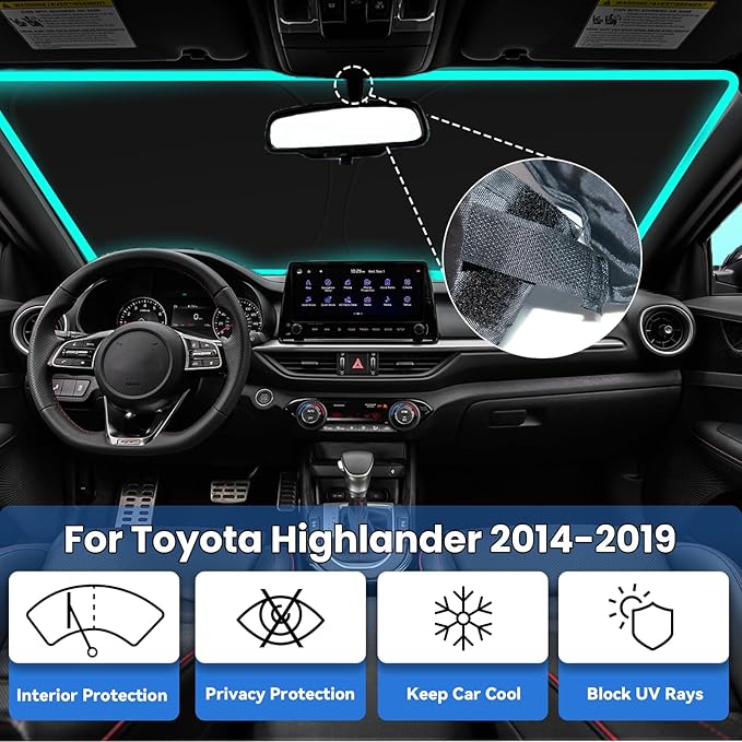 Windshield Sun Shade for Toyota Highlander 2014-2019 L LE XLE Limited Platinum, Car Front Window Sunshade with 240T Sun Visor Protector Blocks UV Rays Heat Sun Shield Accessories