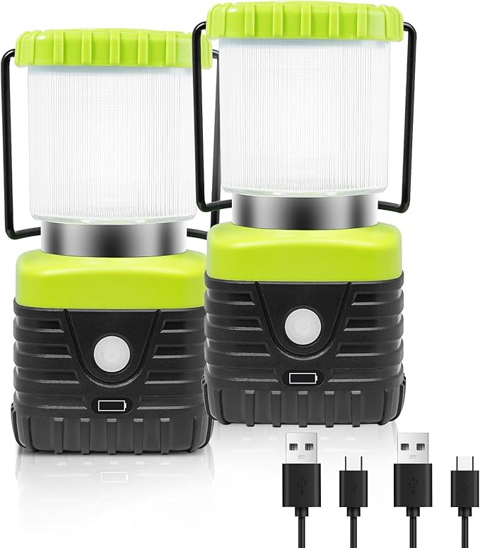 Jarxin 2PCS 6500K White Light LED Camping Lantern Rechargeable 1000LM, 4500mAh Power Bank, Flashlight for Hurricane Emergency, Hiking, IP44 Waterproof Lantern(Green)