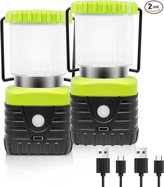 Jarxin 2PCS 6500K White Light LED Camping Lantern Rechargeable 1000LM, 4500mAh Power Bank, Flashlight for Hurricane Emergency, Hiking, IP44 Waterproof Lantern(Green)