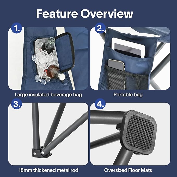 Alvantor Portable Folding Camping Chair, Heavy Duty Support Outdoor Chair with Breathable Mesh & Padded Seat, for Camping, Hiking, Sports and Outdoor Activities