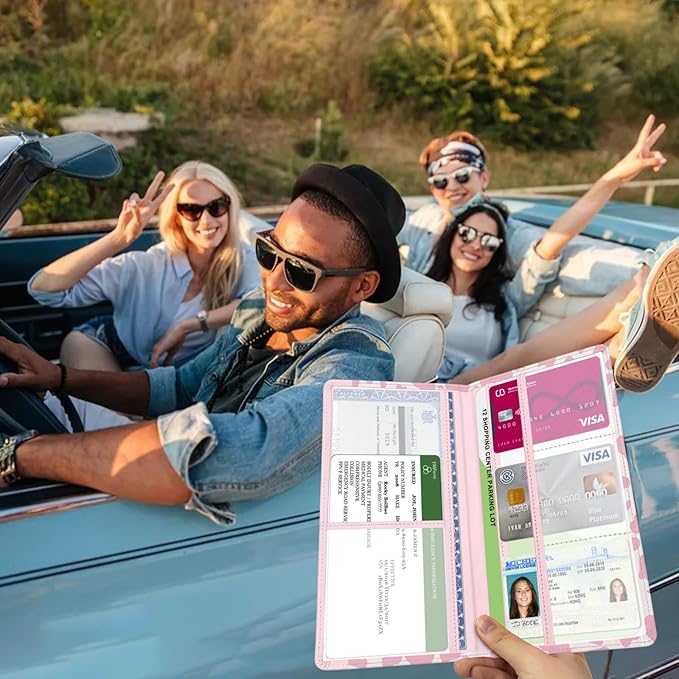 Car Registration and Insurance Holder, with Magnetic Closure for License, Cards and Documents, All Vehicle Needs and Car Accessories (Cow-Pink)
