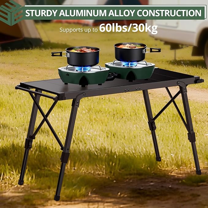 EYPINS IGT Camping Table Foldable - 3ft Modular Folding Table Adjustable Height, with Side Hanging Rails,Aluminum Lightweight Small Portable Camping Tables for Outdoor Cooking,Camping,BBQ