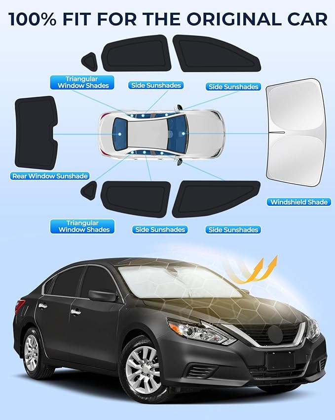 for Nissan Altima 2013-2018 Car Window Shades, 8pcs Privacy Sun Shade Set for Front Windshield Side and Rear Windows, Full Window Covers Keeps Vehicle Cool for Camping Napping
