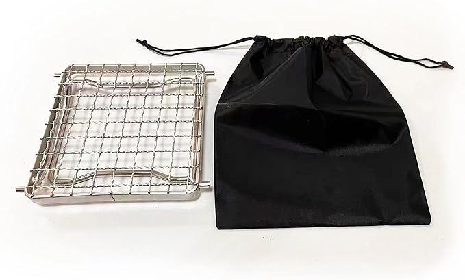 MDUG Ultralight Mini Camp Grill with Foldable Legs – 304 Stainless Steel Grate, Portable Gas Stove & Campfire Stand, Compact Grill Grid for Backpacking/Camping/Hiking/Picnic/Travel/Fishing (Weave)
