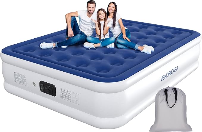 Queen Air Mattress with Built in Pump, 18" Raised Inflatable Mattress, Self Inflating Blow Up Bed, Comfort Portable Air Bed with Carry Bag for Camping, Home, Guests, Travel 690 lbs Max