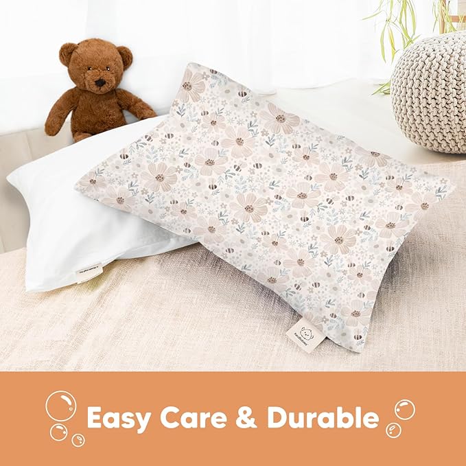 KeaBabies Toddler Pillowcase 13"x18" - Organic Cotton Toddler Pillowcase for Kids, Boys, Girls, Soft & Durable Cotton Cover for Miniature Sleepy Pillows,Cute Colors,Pillow Sold Separately(Flora Vale)