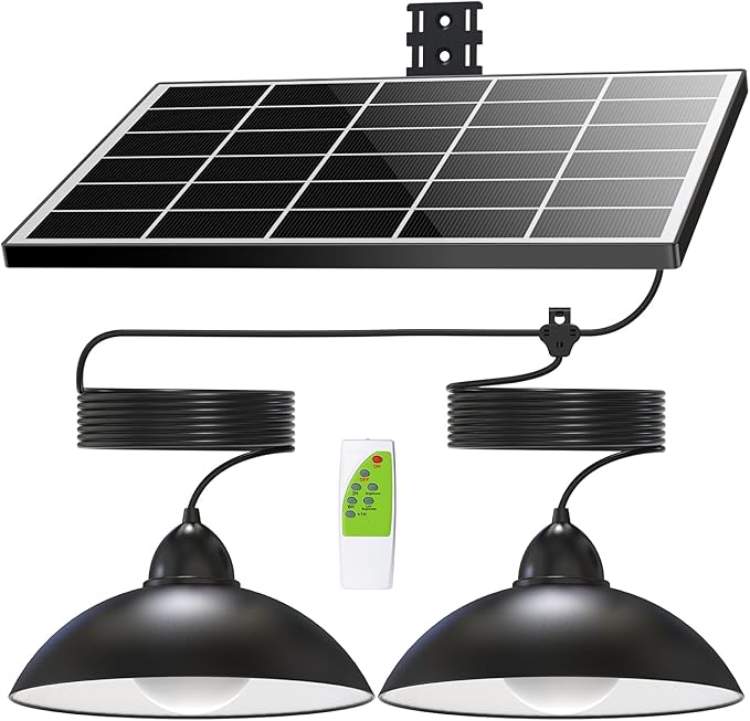 Lightonight Solar Pendant Lights IP65 Weatherproof Dusk to Dawn Solar Shed Lamp with Remote Controller for Outdoor Gazebo Barn Chicken Coop Bullpen Pig Pen Stables Tents