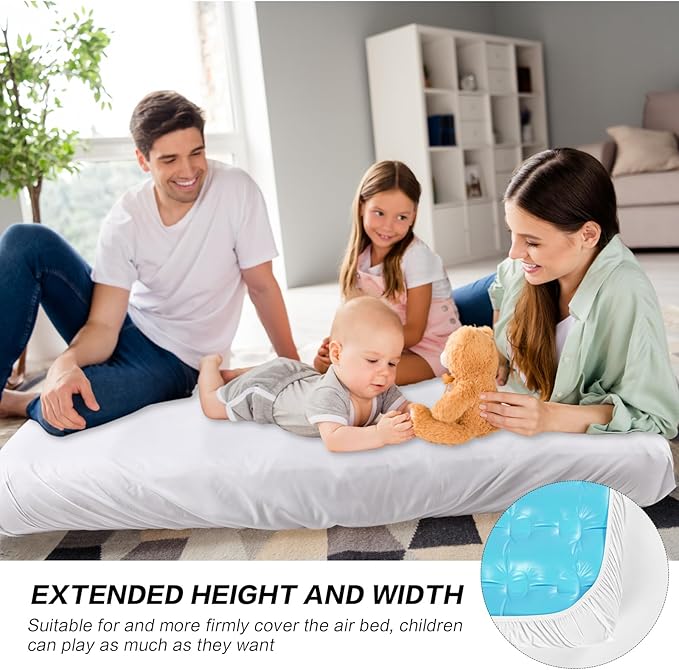 Breling Kids Air Mattress Fitted Sheets Compatible with Intex Cozy Kidz (Sheet Only) Toddler Inflatable Mattress Sheets for Kids Sleepover Party Travel Camping Airbed(White,4 Pcs)