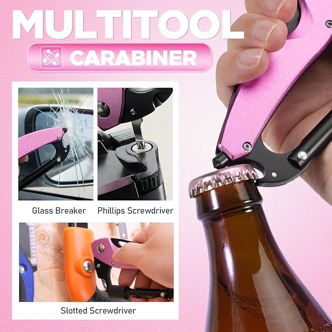 Valentines Day Gifts for Her, Multitool Carabiner, Birthday Gifts for Women Mom Wife, 6-in-1 Keychain Multi Tools With Window Breaker, Bottle Opener And Screwdriver, Survival Gear for Camping Hiking