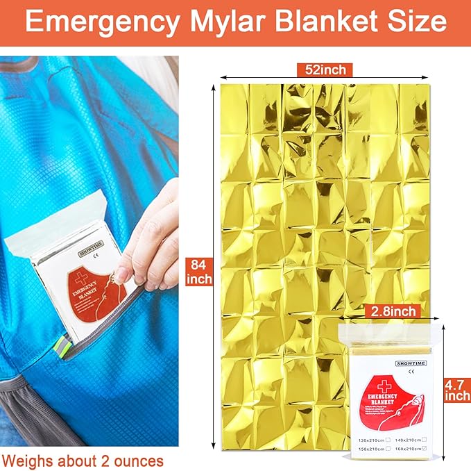 10 Pack Emergency Mylar Thermal Blankets - Gold&Silver 84"x52" Durable Space Blankets for First Aid, Survival, Camping, Hiking, Car Emergency Kit, Outdoor Camping Gear
