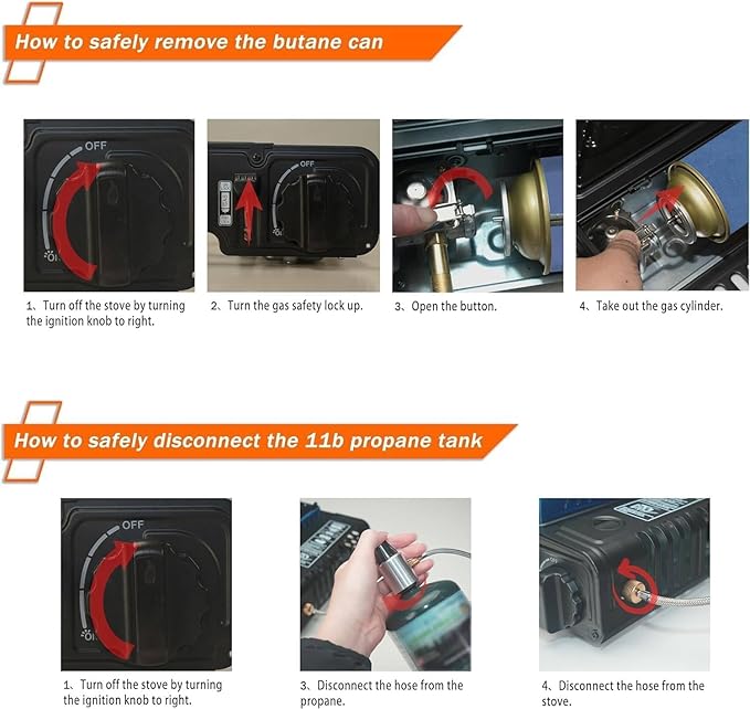 Propane or Butane Stove with Windblocker, Dual Fuel 10,000 BTU Portable Gas stove for Camping, Automatic Ignition Gas Stove with Adapter Hose Carrying Case & Griddle for Hiking (Fuel Not Included)