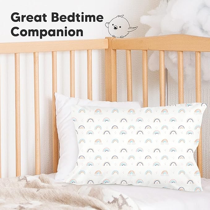 KeaBabies Toddler Pillowcase 13"x18" - Organic Cotton Toddler Pillowcase for Kids, Boys,Girls,Soft & Durable Cotton Cover for Miniature Sleepy Pillows,Cute Colors,Pillow Sold Separately(Jolly Rainbow)