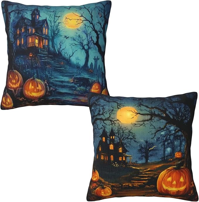 Halloween Throw Pillow Covers 18x18 inch Set of 2 Pillow Case Cushion Cover for Home Sofa Couch Living Room Car Decor