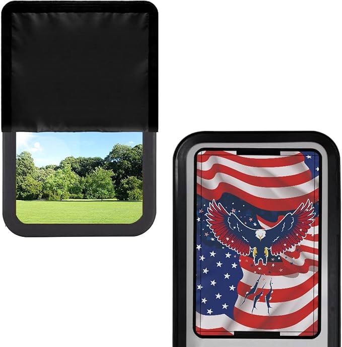 RV Door Window Shade, Flag Eagle Pattern Universal Camper Trailer Blackout Window Cover, UV Rays Protection, Side Door Window Shade Cover, RV Accessories for Outside