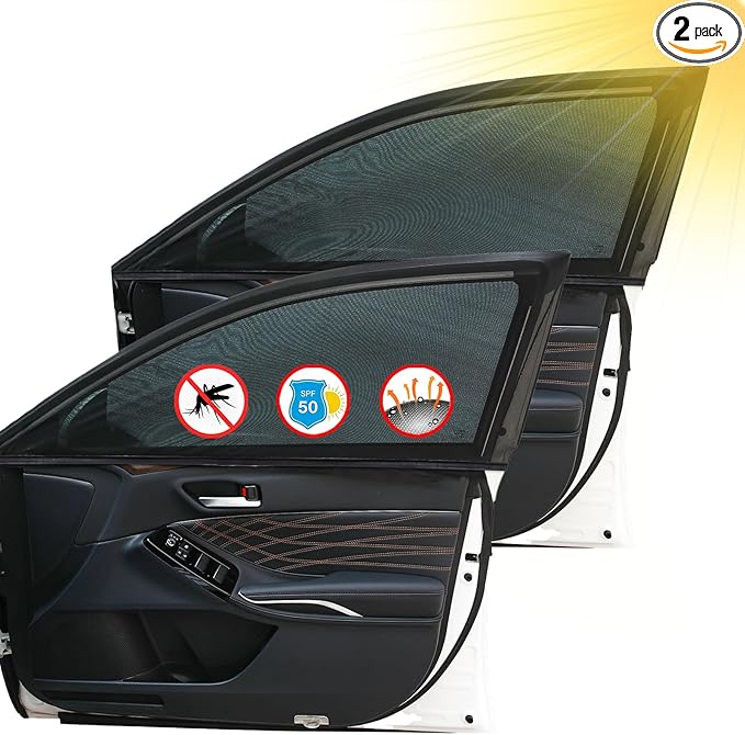 2 Pack Front Car Window Covers Car Window Shades Car Side Window Sun Shades, UV Protection Breathable Spandex Window Covers, Universal Fit Most (99%) of Cars(Medium 42.5"x18.8")