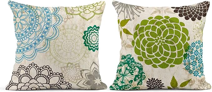 Set of 4 Linen Throw Pillow Cover Case Sparklers Floral Patterns Decorative Pillow Cases Covers Home Decor Square 20 x 20 Inches Pillowcases