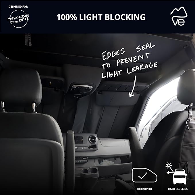VanEssential Insulated Reflective Blackout Window Cover Designed for Mercedes-Benz NCV3 & VS30 (Van Years 2007 to Current), Front Windshield, Black Reflective